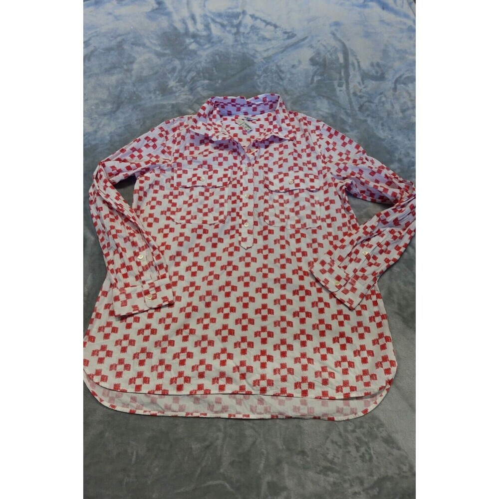 Madewell Large Market Popover Crosshatch Ikat Red White Button-up Shirt NWT